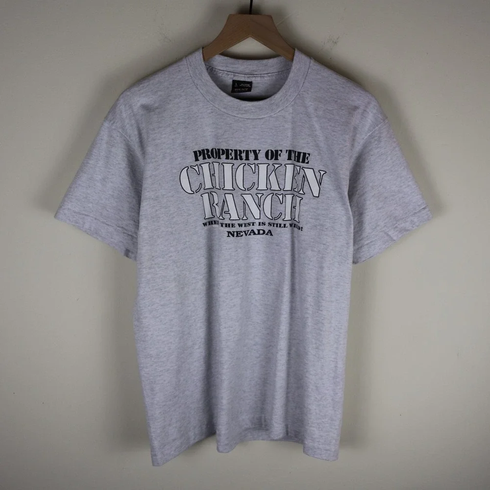 Vintage 90s Chicken Ranch‎ Nevada Brothel Shirt Heather Gray Large 21x26.5